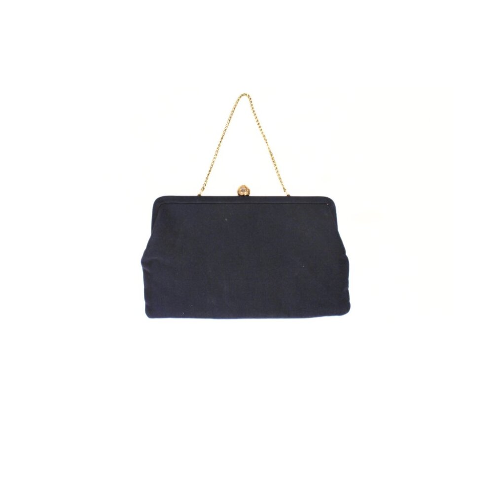 Vintage 1960s Navy Blue Convertible Clutch Gold Chain Handle & Snap Closure